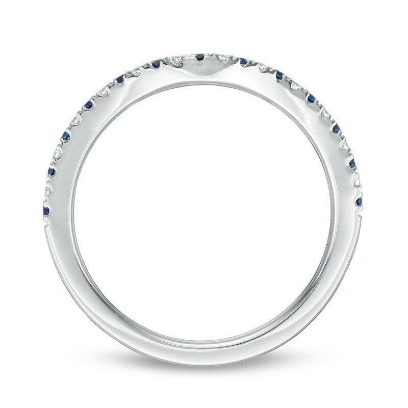 Main Image 3 of Previously Owned Vera Wang Love Collection Sapphire and 1/15 CT. T.W. Diamond Contour Wedding Band in 14K White Gold
