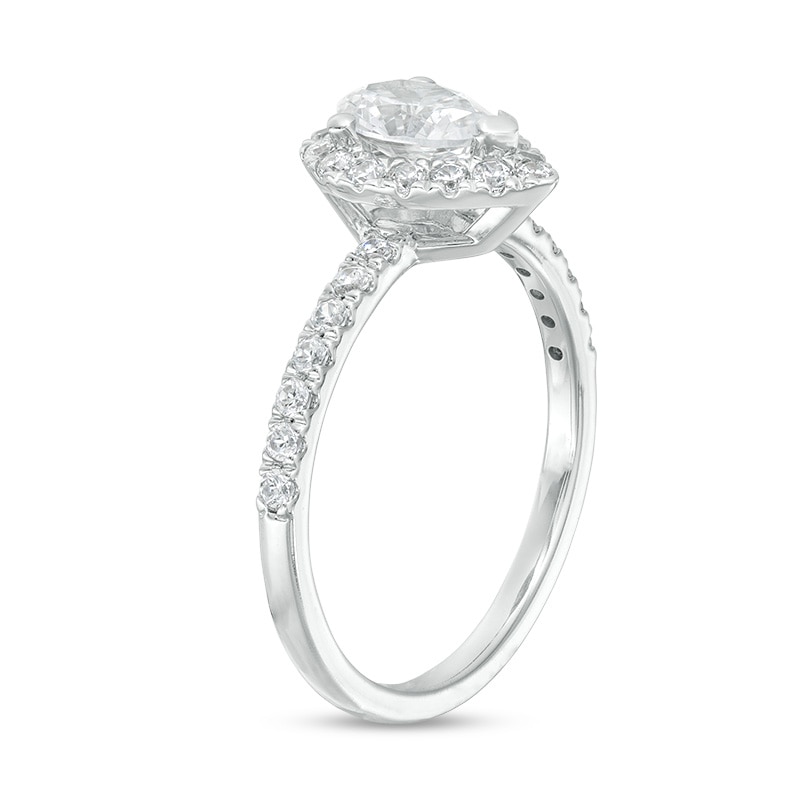 Main Image 2 of Previously Owned 1 CT. T.W. Pear-Shaped Diamond Frame Engagement Ring in 14K White Gold (I/I2)