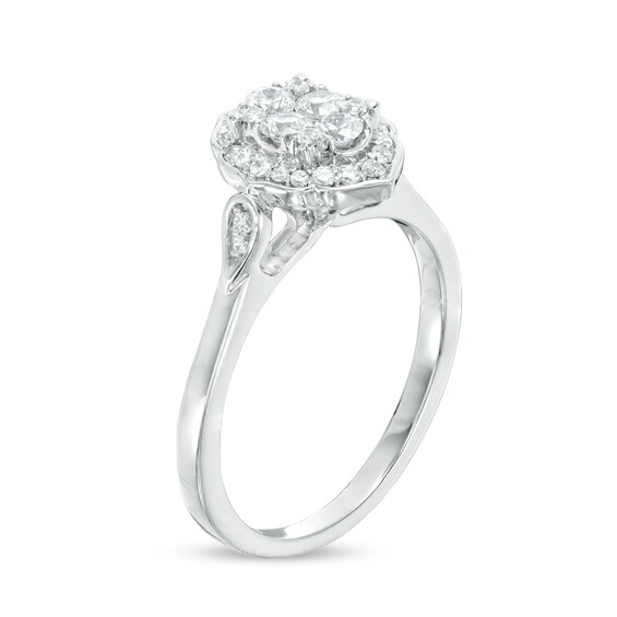 Previously Owned 3/8 CT. T.w. Composite Diamond Scallop Marquise Frame Engagement Ring in 14K White Gold