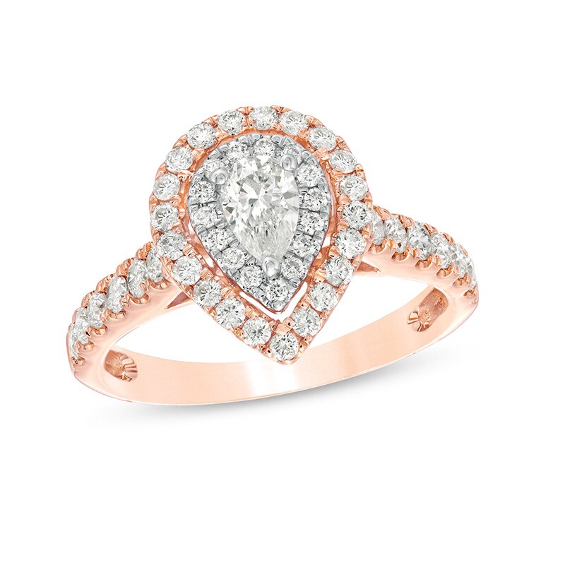 Main Image 1 of Previously Owned 1 CT. T.W. Pear-Shaped Diamond Double Frame Engagement Ring in 14K Rose Gold