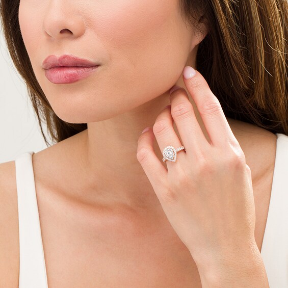 Previously Owned 1 CT. T.w. Pear-Shaped Diamond Double Frame Engagement Ring in 14K Rose Gold