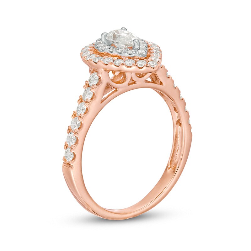 Main Image 3 of Previously Owned 1 CT. T.W. Pear-Shaped Diamond Double Frame Engagement Ring in 14K Rose Gold