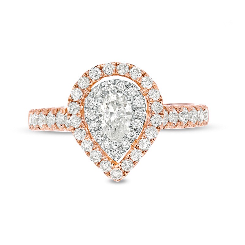 Main Image 4 of Previously Owned 1 CT. T.W. Pear-Shaped Diamond Double Frame Engagement Ring in 14K Rose Gold