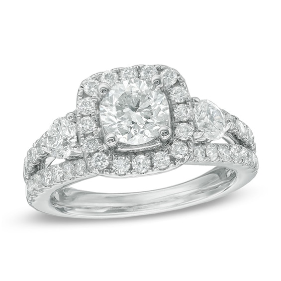 Previously Owned Celebration Ideal 2-1/5 CT. T.w. Diamond Three Stone Engagement Ring in 14K White Gold (I/I1)
