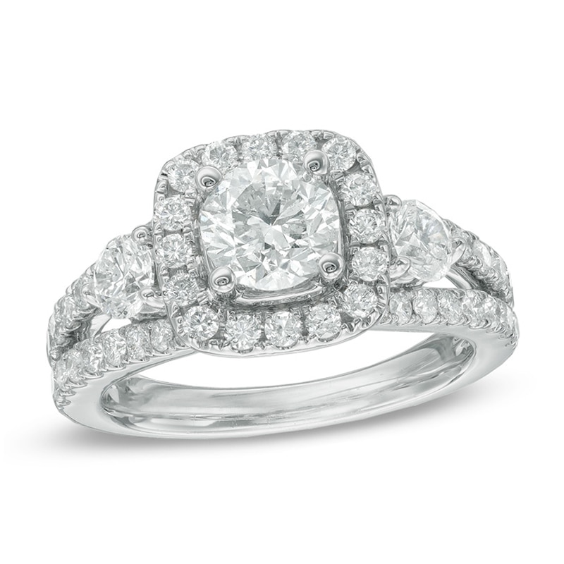 Main Image 1 of Previously Owned Celebration Ideal 2-1/5 CT. T.W. Diamond Three Stone Engagement Ring in 14K White Gold (I/I1)