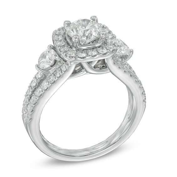 Previously Owned Celebration Ideal 2-1/5 CT. T.w. Diamond Three Stone Engagement Ring in 14K White Gold (I/I1)
