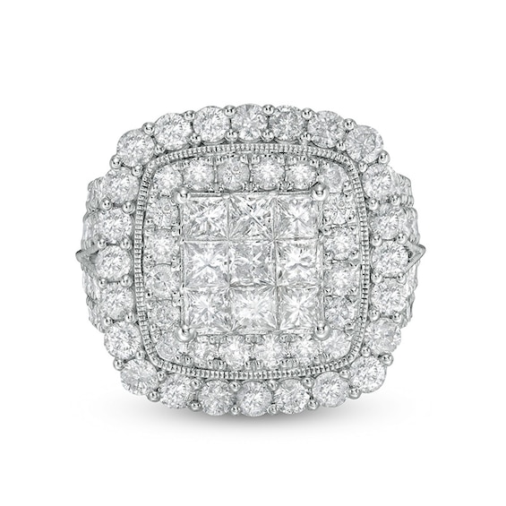Previously Owned 4 CT. T.w. Composite Cushion-Shaped Diamond Frame Vintage-Style Engagement Ring in 10K White Gold