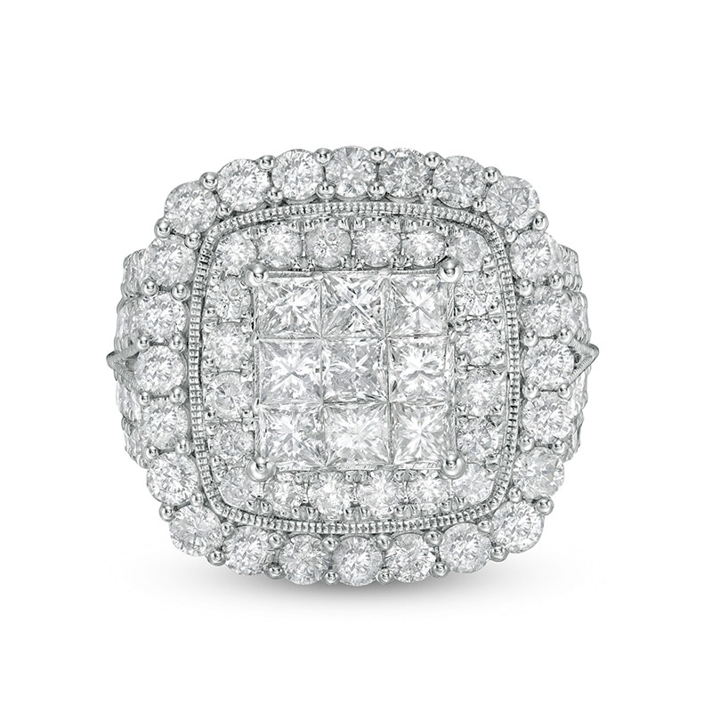 Main Image 1 of Previously Owned 4 CT. T.W. Composite Cushion-Shaped Diamond Frame Vintage-Style Engagement Ring in 10K White Gold