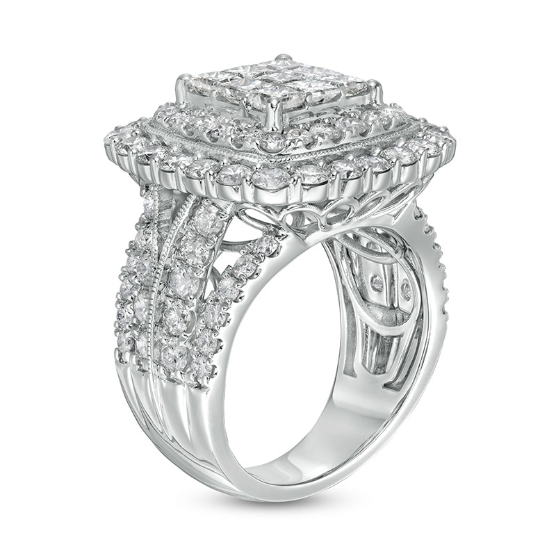Main Image 3 of Previously Owned 4 CT. T.W. Composite Cushion-Shaped Diamond Frame Vintage-Style Engagement Ring in 10K White Gold