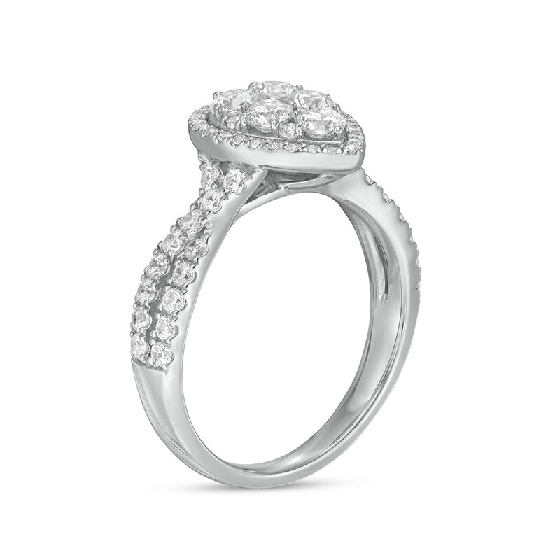 Main Image 3 of Previously Owned 1-1/4 CT. T.W. Composite Pear-Shaped Diamond Frame Twist Shank Engagement Ring in 14K White Gold