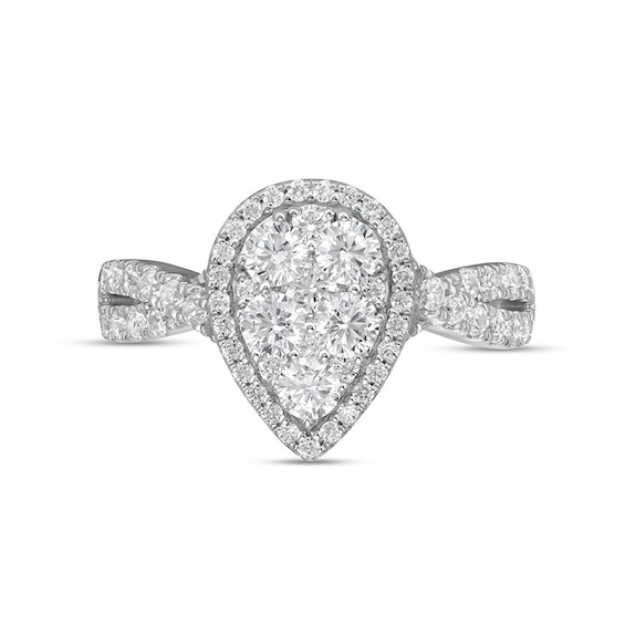Previously Owned 1-1/4 CT. T.w. Composite Pear-Shaped Diamond Frame Twist Shank Engagement Ring in 14K White Gold
