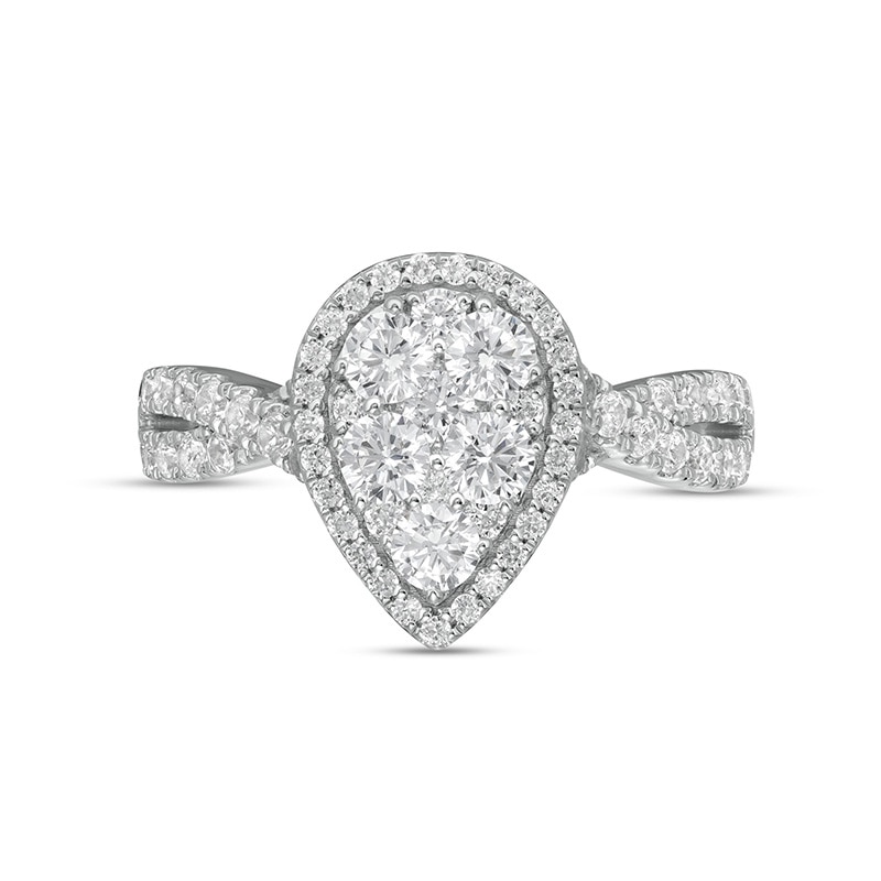 Main Image 4 of Previously Owned 1-1/4 CT. T.W. Composite Pear-Shaped Diamond Frame Twist Shank Engagement Ring in 14K White Gold