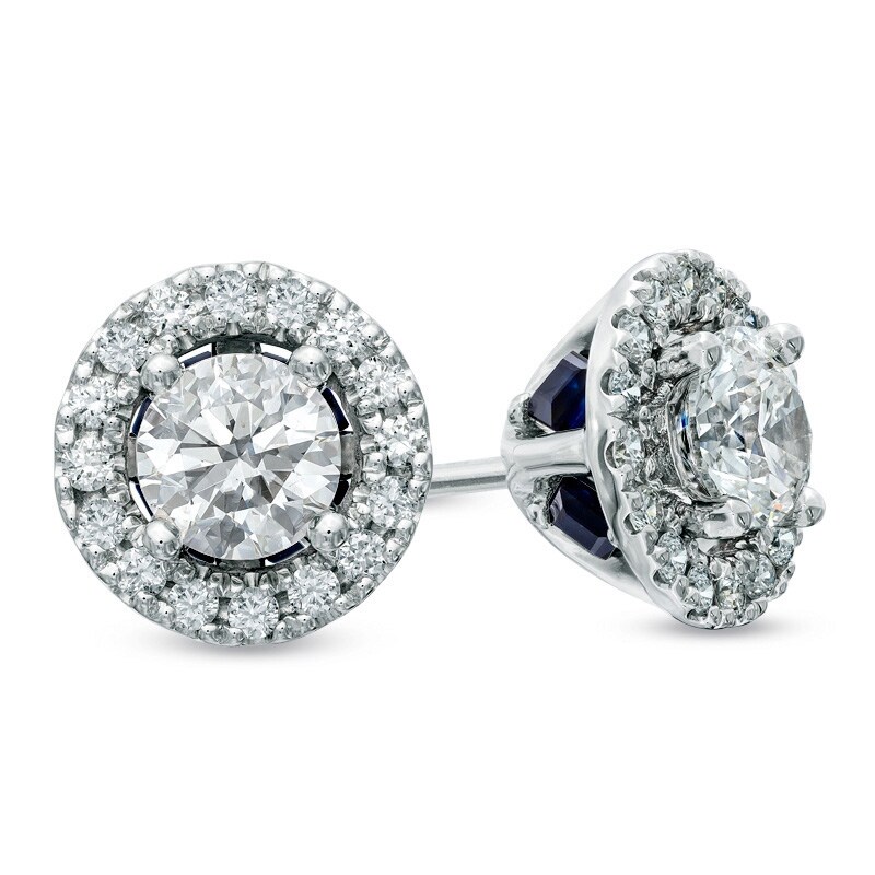 Main Image 1 of Previously Owned Vera Wang Love Collection 3/4 CT. T.W. Diamond Frame Stud Earrings in 14K White Gold
