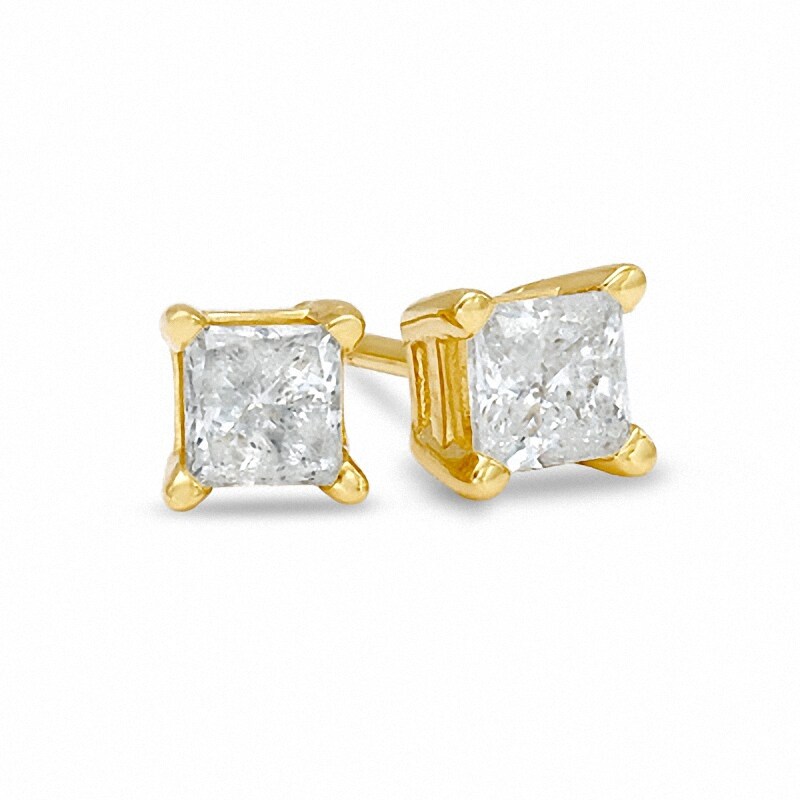 Main Image 1 of Previously Owned 3/8 CT. T.W. Princess-Cut Diamond Solitaire Stud Earrings in 14K Gold