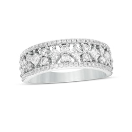 Previously Owned - 1 CT. T.W. Princess-Cut and Round Diamond Alternating Anniversary Band in 14K White Gold