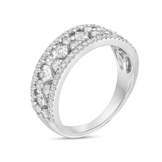 Previously Owned - 1 CT. T.w. Princess-Cut and Round Diamond Alternating Anniversary Band in 14K White Gold