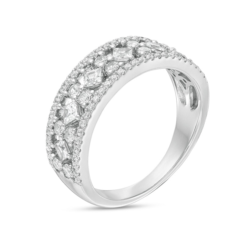 Main Image 3 of Previously Owned - 1 CT. T.W. Princess-Cut and Round Diamond Alternating Anniversary Band in 14K White Gold