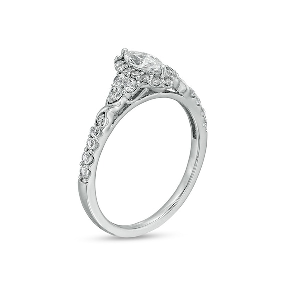 Previously Owned - 3/4 CT. T.w. Marquise Diamond Frame Tri-Sides Engagement Ring in 14K White Gold (I/I2)