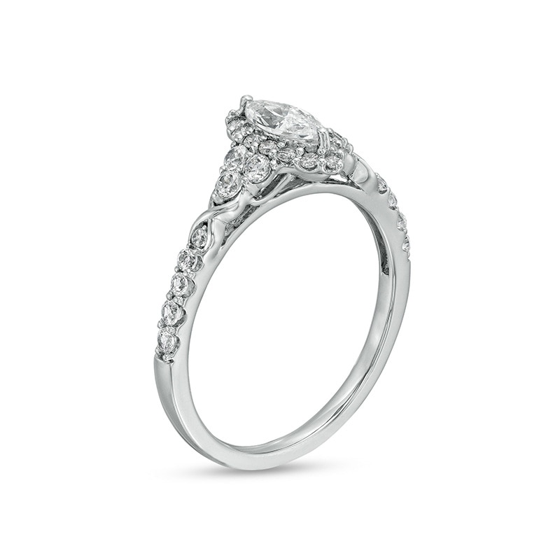 Main Image 3 of Previously Owned - 3/4 CT. T.W. Marquise Diamond Frame Tri-Sides Engagement Ring in 14K White Gold (I/I2)