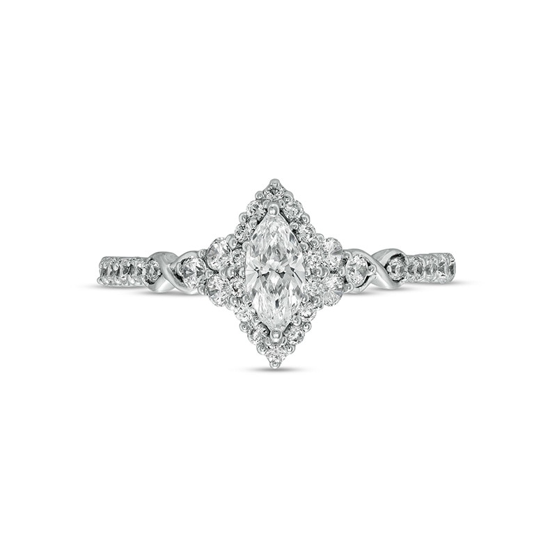 Main Image 4 of Previously Owned - 3/4 CT. T.W. Marquise Diamond Frame Tri-Sides Engagement Ring in 14K White Gold (I/I2)