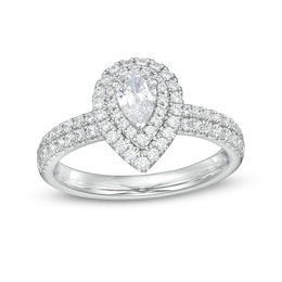 Previously Owned - 1 CT. T.W. Pear-Shaped Diamond Double Frame Engagement Ring in Platinum (I/SI2)