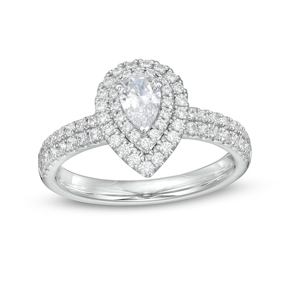 Previously Owned - 1 CT. T.w. Pear-Shaped Diamond Double Frame Engagement Ring in Platinum (I/Si2)