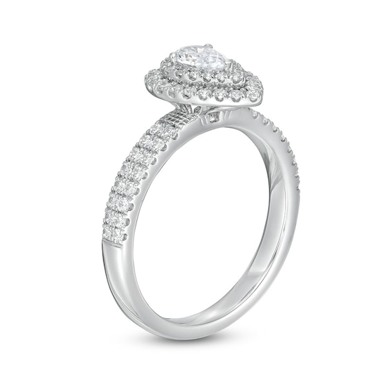 Previously Owned - 1 CT. T.w. Pear-Shaped Diamond Double Frame Engagement Ring in Platinum (I/Si2)