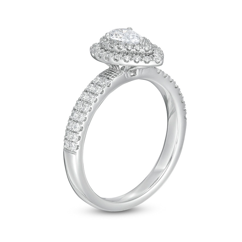 Main Image 3 of Previously Owned - 1 CT. T.W. Pear-Shaped Diamond Double Frame Engagement Ring in Platinum (I/SI2)