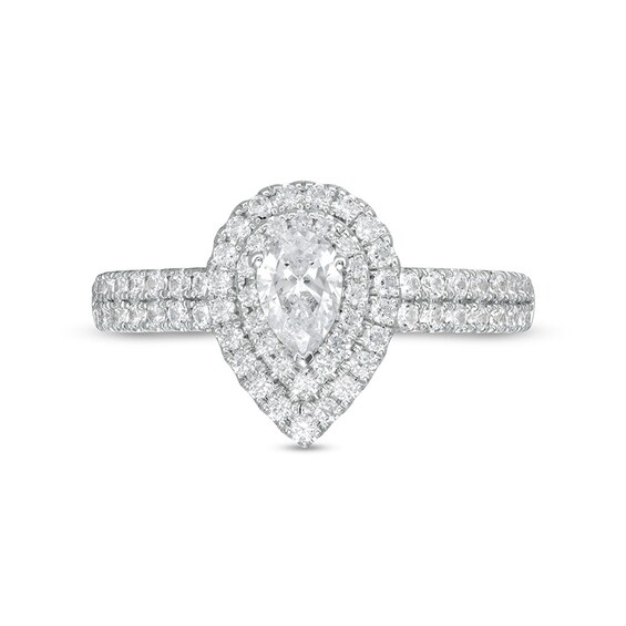 Previously Owned - 1 CT. T.w. Pear-Shaped Diamond Double Frame Engagement Ring in Platinum (I/Si2)