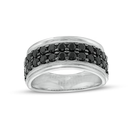 Previously Owned - 2 CT. T.W. Black Diamond Double Row Vintage-Style Band in Sterling Silver
