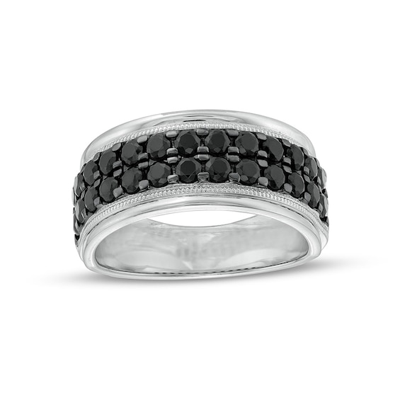 Previously Owned - 2 CT. T.w. Black Diamond Double Row Vintage-Style Band in Sterling Silver