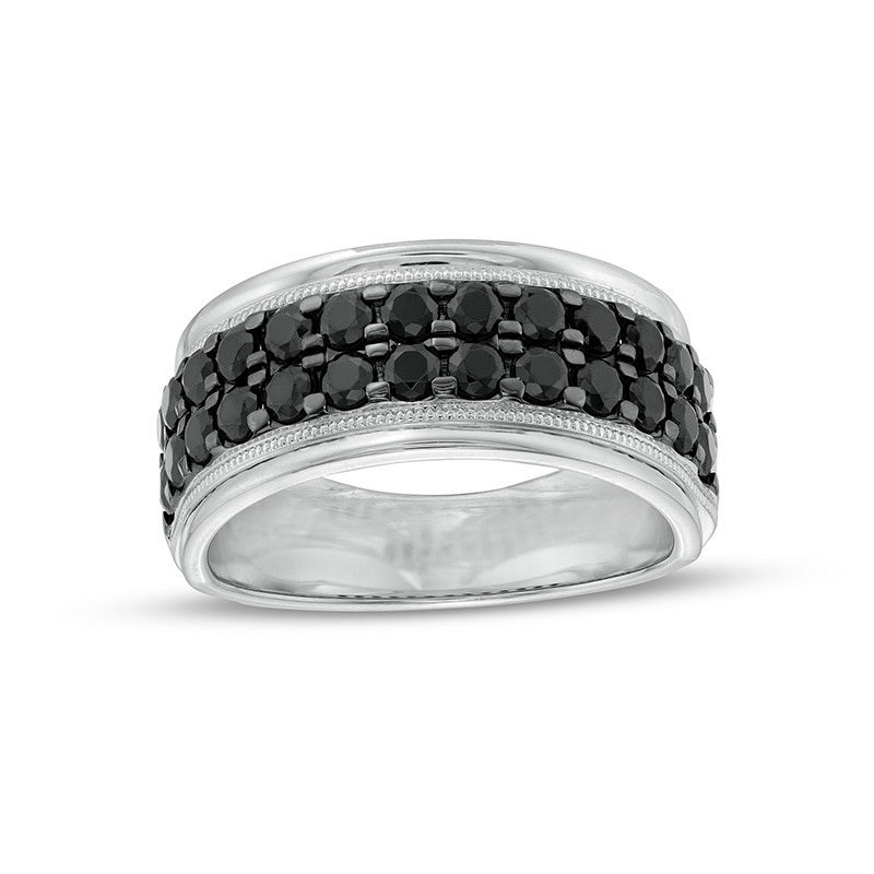 Main Image 1 of Previously Owned - 2 CT. T.W. Black Diamond Double Row Vintage-Style Band in Sterling Silver