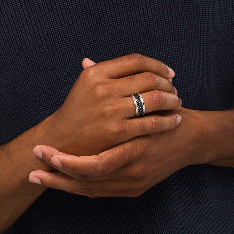 Main Image 2 of Previously Owned - 2 CT. T.W. Black Diamond Double Row Vintage-Style Band in Sterling Silver