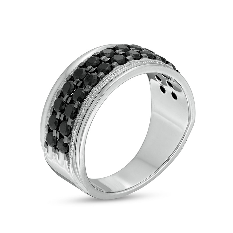 Main Image 3 of Previously Owned - 2 CT. T.W. Black Diamond Double Row Vintage-Style Band in Sterling Silver