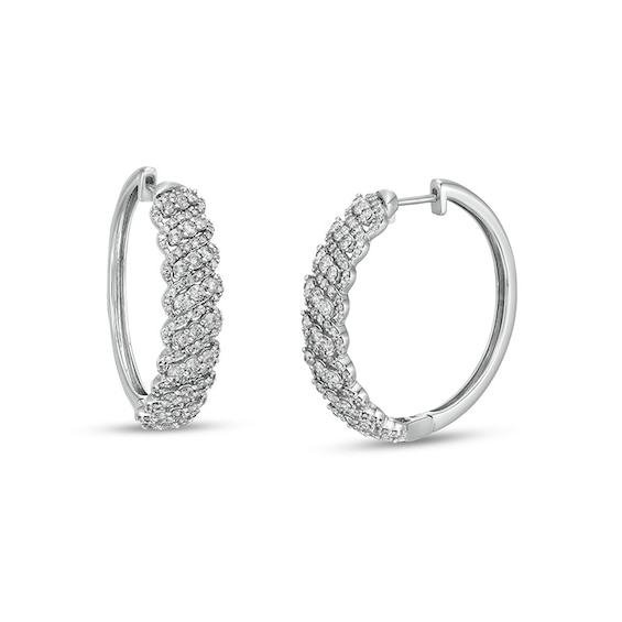 Previously Owned - 2 CT. T.w. Diamond Slanted Hoop Earrings in 10K White Gold