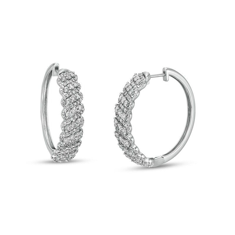 Main Image 1 of Previously Owned - 2 CT. T.W. Diamond Slanted Hoop Earrings in 10K White Gold
