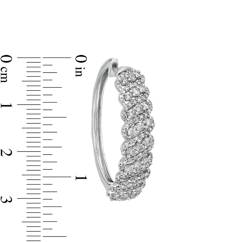 Main Image 3 of Previously Owned - 2 CT. T.W. Diamond Slanted Hoop Earrings in 10K White Gold