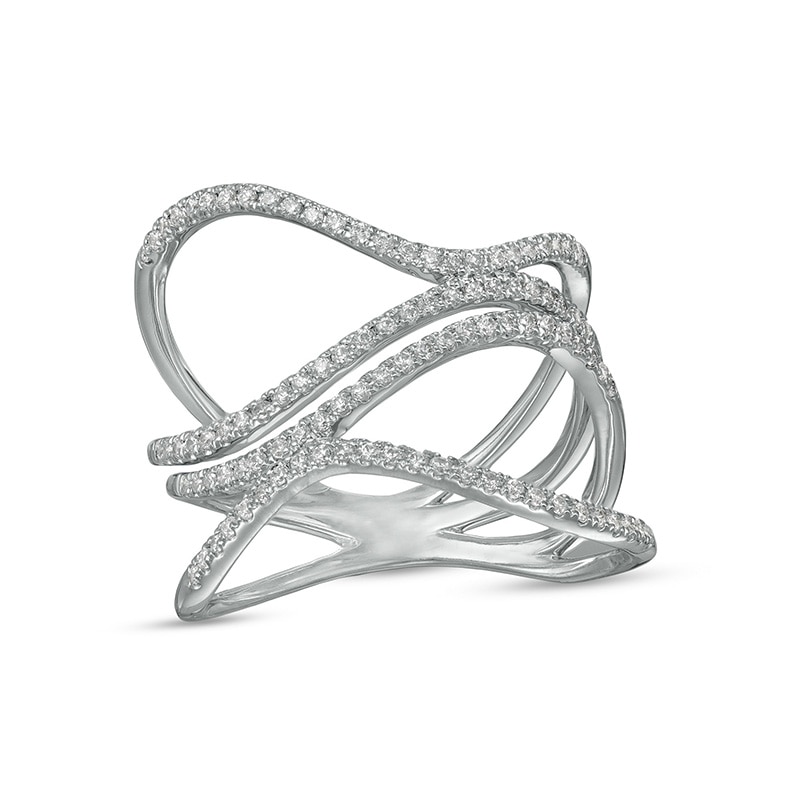 Main Image 1 of Previously Owned - 3/8 CT. T.W. Diamond Wavy Multi-Row Open Shank Ring in 10K White Gold