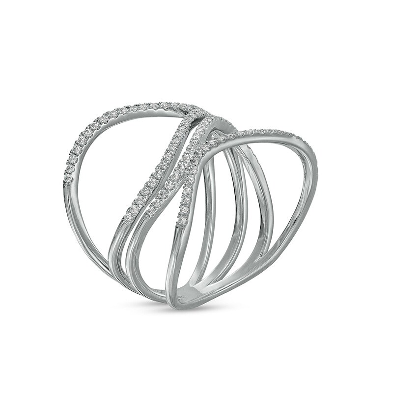 Main Image 3 of Previously Owned - 3/8 CT. T.W. Diamond Wavy Multi-Row Open Shank Ring in 10K White Gold