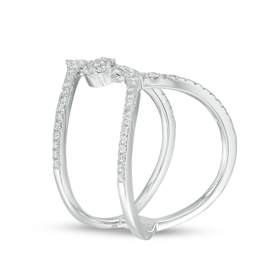 Previously Owned - 3/8 CT. T.w. Multi-Diamond Double Chevron Open Shank Ring in 10K White Gold - Size 7