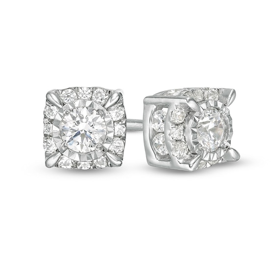Previously Owned - 1 CT. T.w. Diamond Cushion Frame Stud Earrings in 10K White Gold