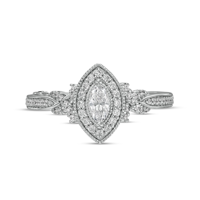 Main Image 4 of Previously Owned - Marilyn Monroe™ Collection 1/2 CT. T.W. Marquise Diamond Frame Twist Shank Ring in 14K White Gold