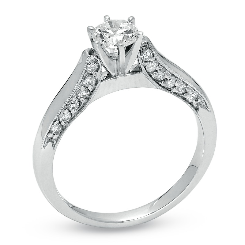 Main Image 2 of Previously Owned 3/4 CT. T.W. Diamond Milgrain Engagement Ring in 14K White Gold