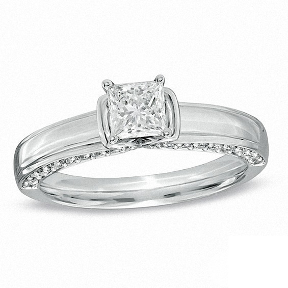 Previously Owned 1 CT. T.w. Princess-Cut Diamond Engagement Ring in 14K White Gold (I/I1)