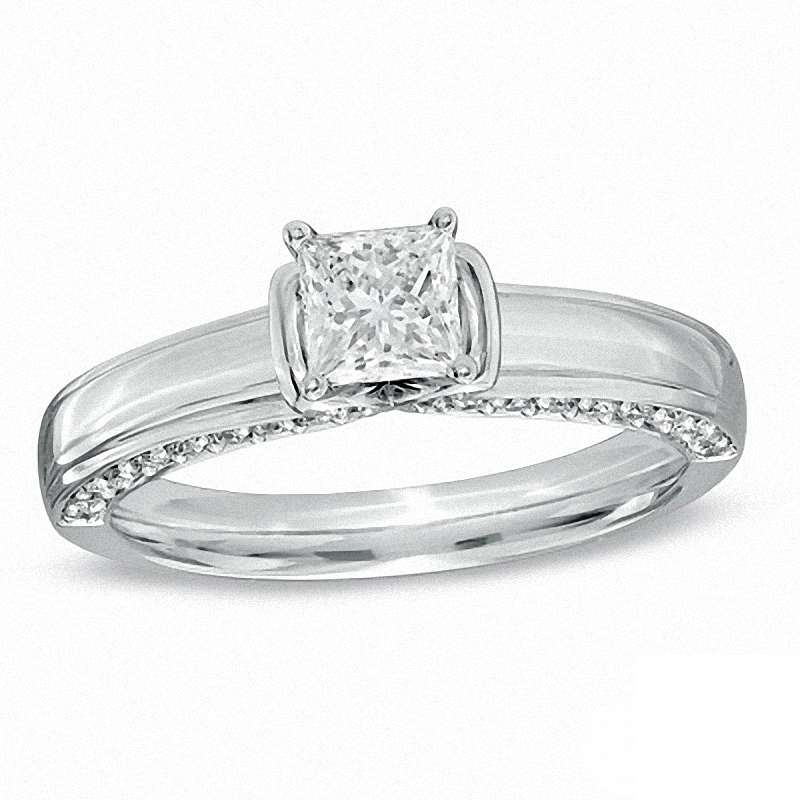 Main Image 1 of Previously Owned 1 CT. T.W.  Princess-Cut Diamond Engagement Ring in 14K White Gold (I/I1)