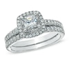 Thumbnail Image 1 of Previously Owned Celebration Ideal 1 CT. T.W. Princess-Cut Diamond Vintage-Style Bridal Set in 14K White Gold (J/I1)