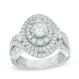 Previously Owned 2 CT. T.W. Diamond Oval Frame Split Shank Engagement Ring in 14K White Gold