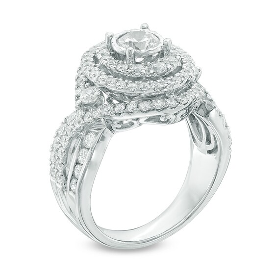 Previously Owned 2 CT. T.w. Diamond Oval Frame Split Shank Engagement Ring in 14K White Gold