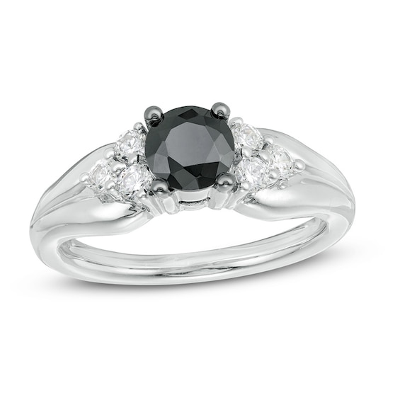 Previously Owned 1 CT. T.w. Black and White Diamond Tri-Sides Engagement Ring in 10K White Gold
