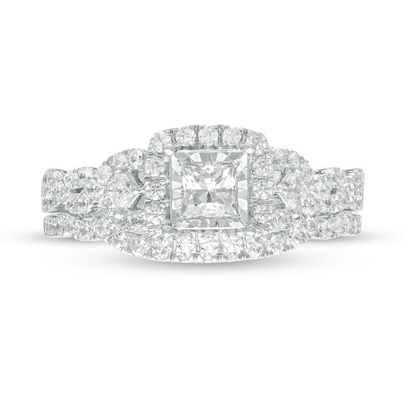 Previously Owned 1 CT. T.w. Princess-Cut Diamond Frame Twist Shank Bridal Set in 10K Two-Tone Gold
